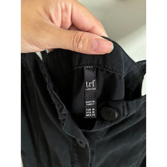 Zara Trf Collection Dress Women's Medium Black Front Button Up Midi Pockets - Picture 4 of 6